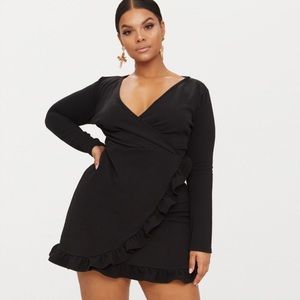 Plus size long sleeve ruffle wrap dress